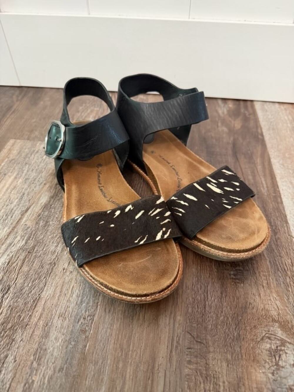 Sofft Black and Brown Mixed-Media Ankle Strap Sandals